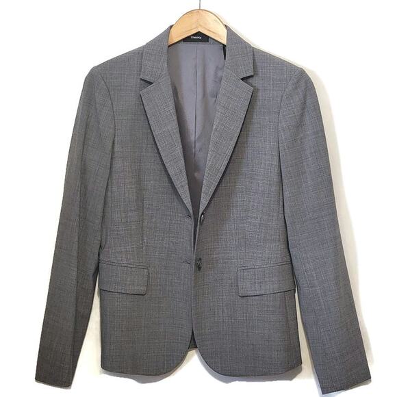 Theory Carissa Virgin Wool Gray Blazer Two Button Tailored Work Office Size 6 - Picture 6 of 16